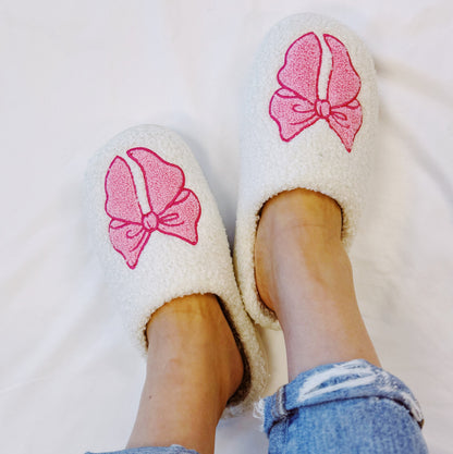 Sherry Pink Lounge Bow Cozy Slippers
