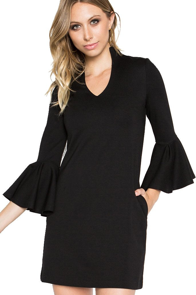 Gina Bell Sleve Shift Dress With Side Slit Pockets