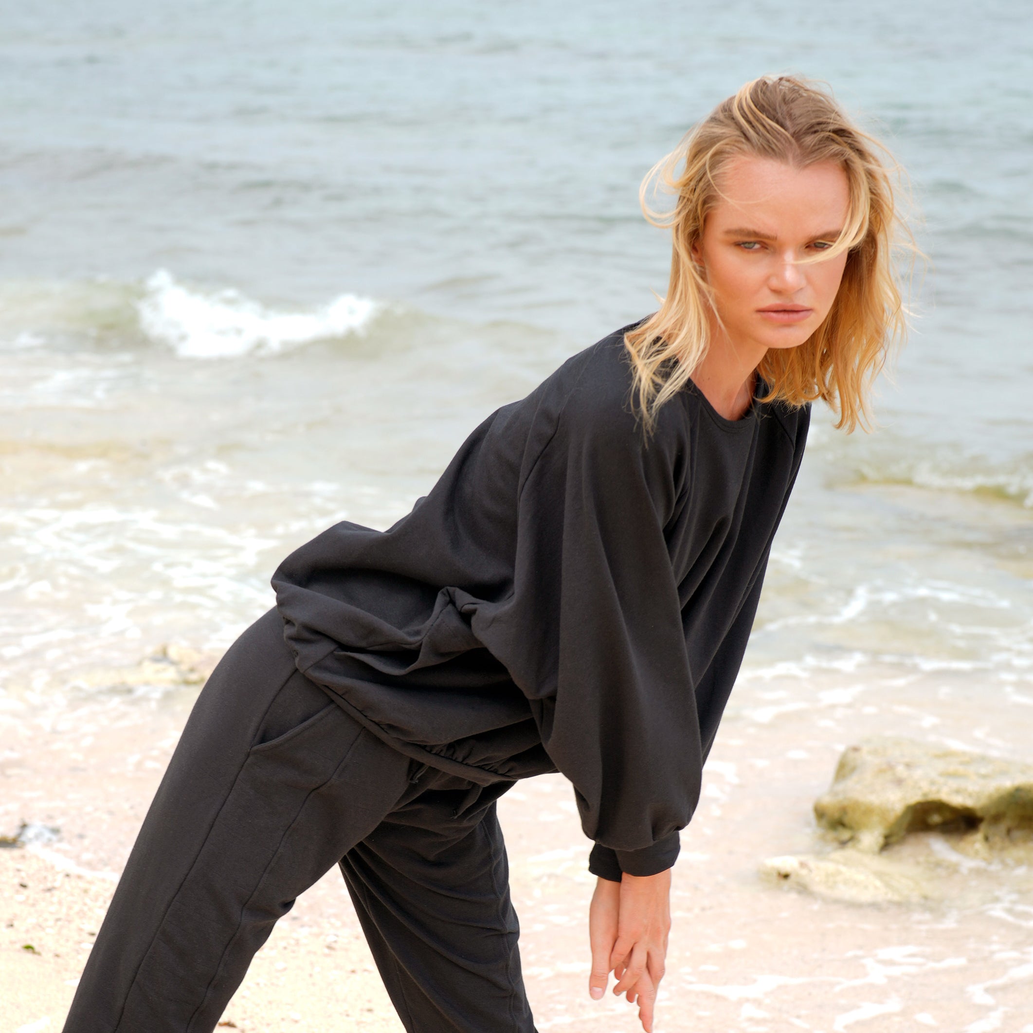 Haley Bamboo Fleece Sweaters, In Black
