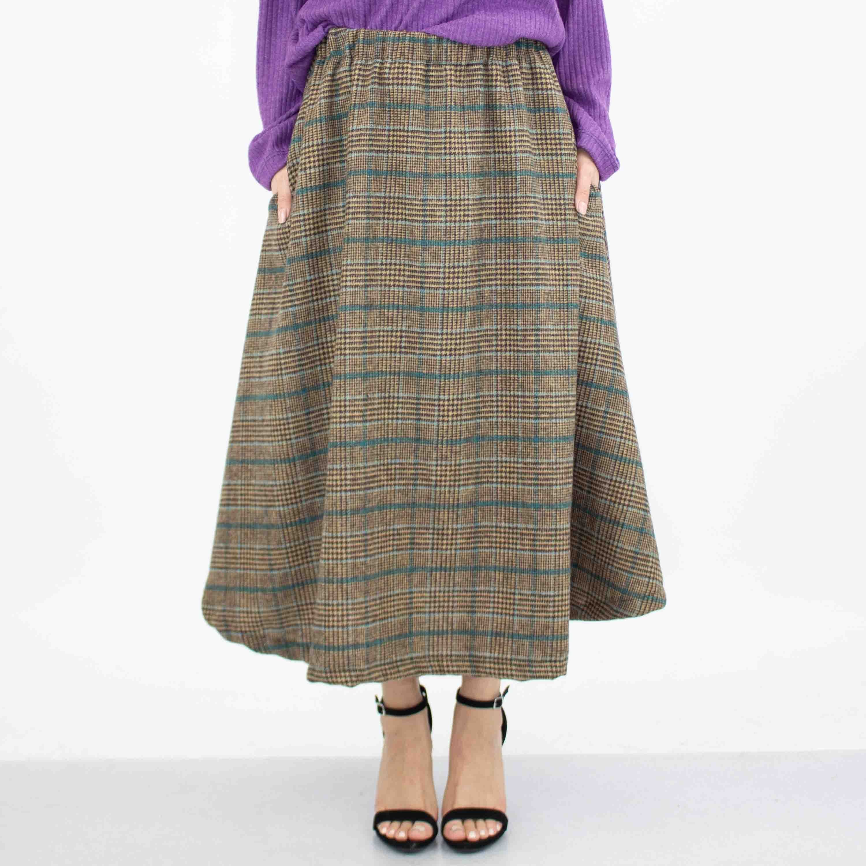 PINTO Plaid Flare Skirt with Pockets in Blue