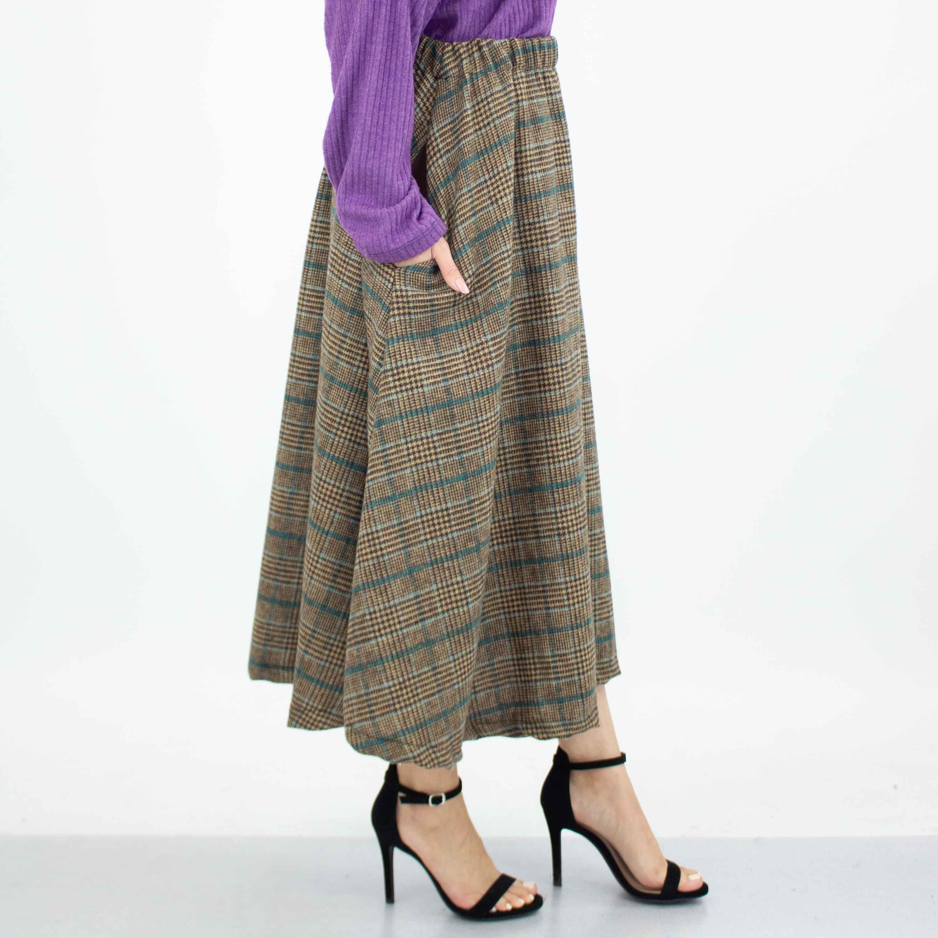 PINTO Plaid Flare Skirt with Pockets in Blue