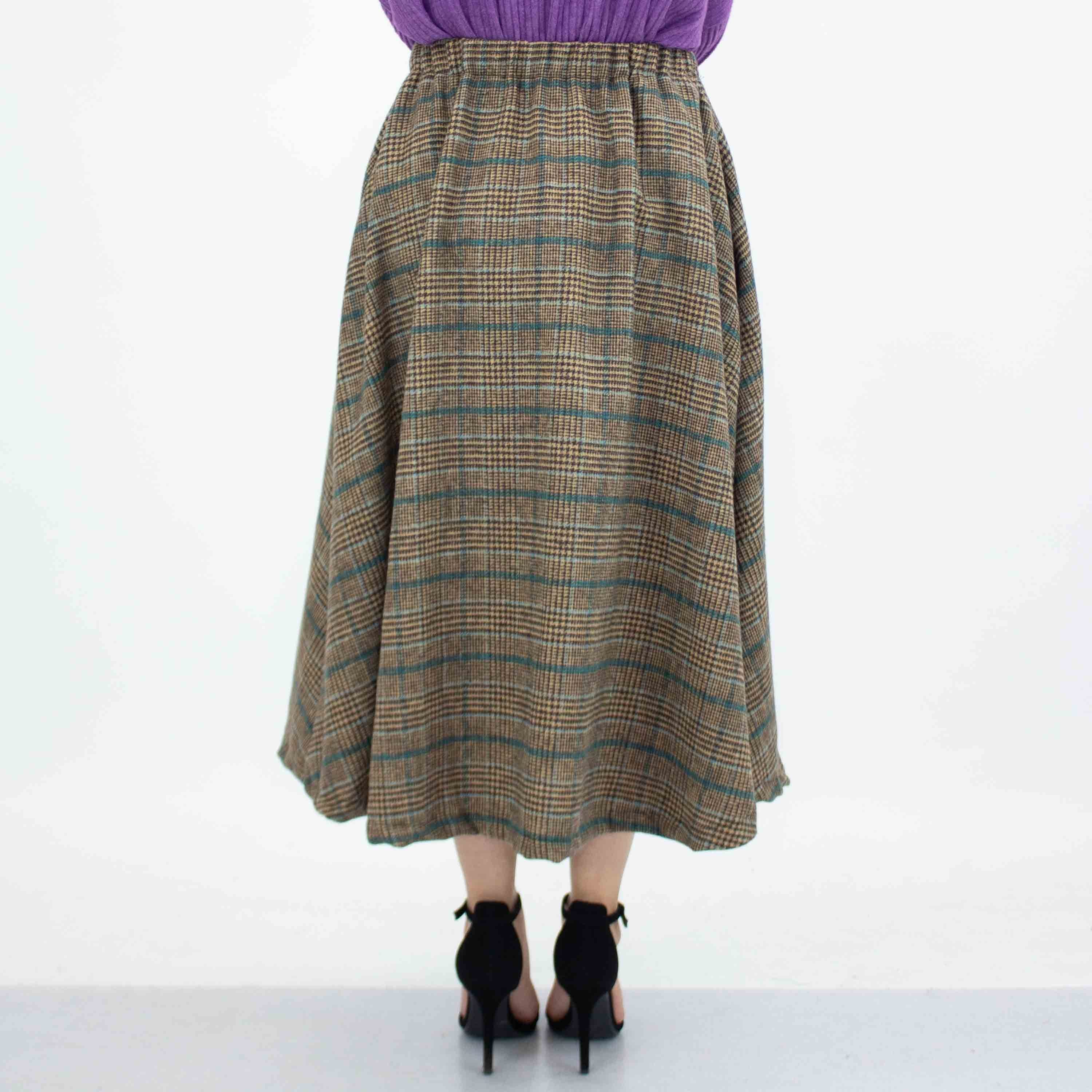 PINTO Plaid Flare Skirt with Pockets in Blue