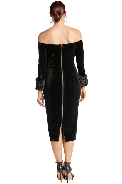 Joia Velvet Off Shoulder Dress Long Sleeve Dress With Faux Fur