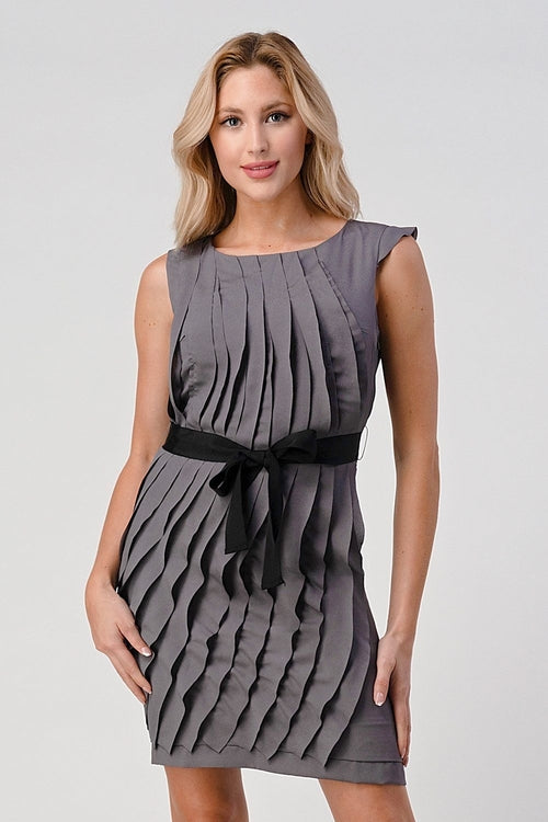 ARROW Sleeveless Pleated Shift Dress with Waist Tie
