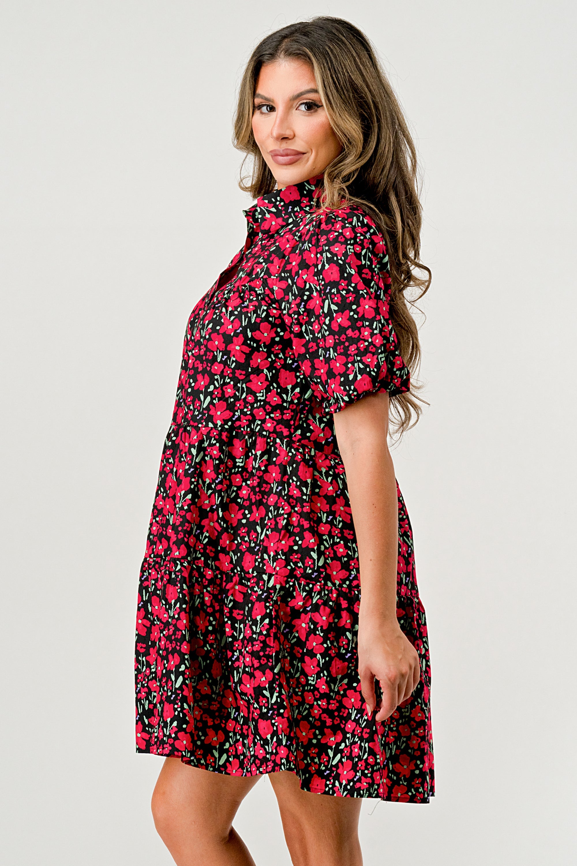 ARROW Floral Print Tiered Dress with Puff Sleeves