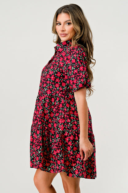 ARROW Floral Print Tiered Dress with Puff Sleeves