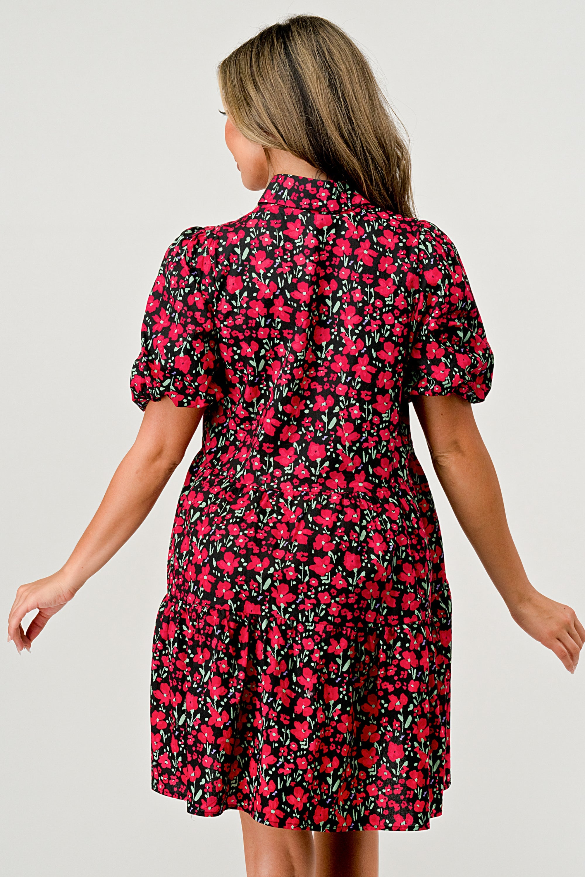 ARROW Floral Print Tiered Dress with Puff Sleeves