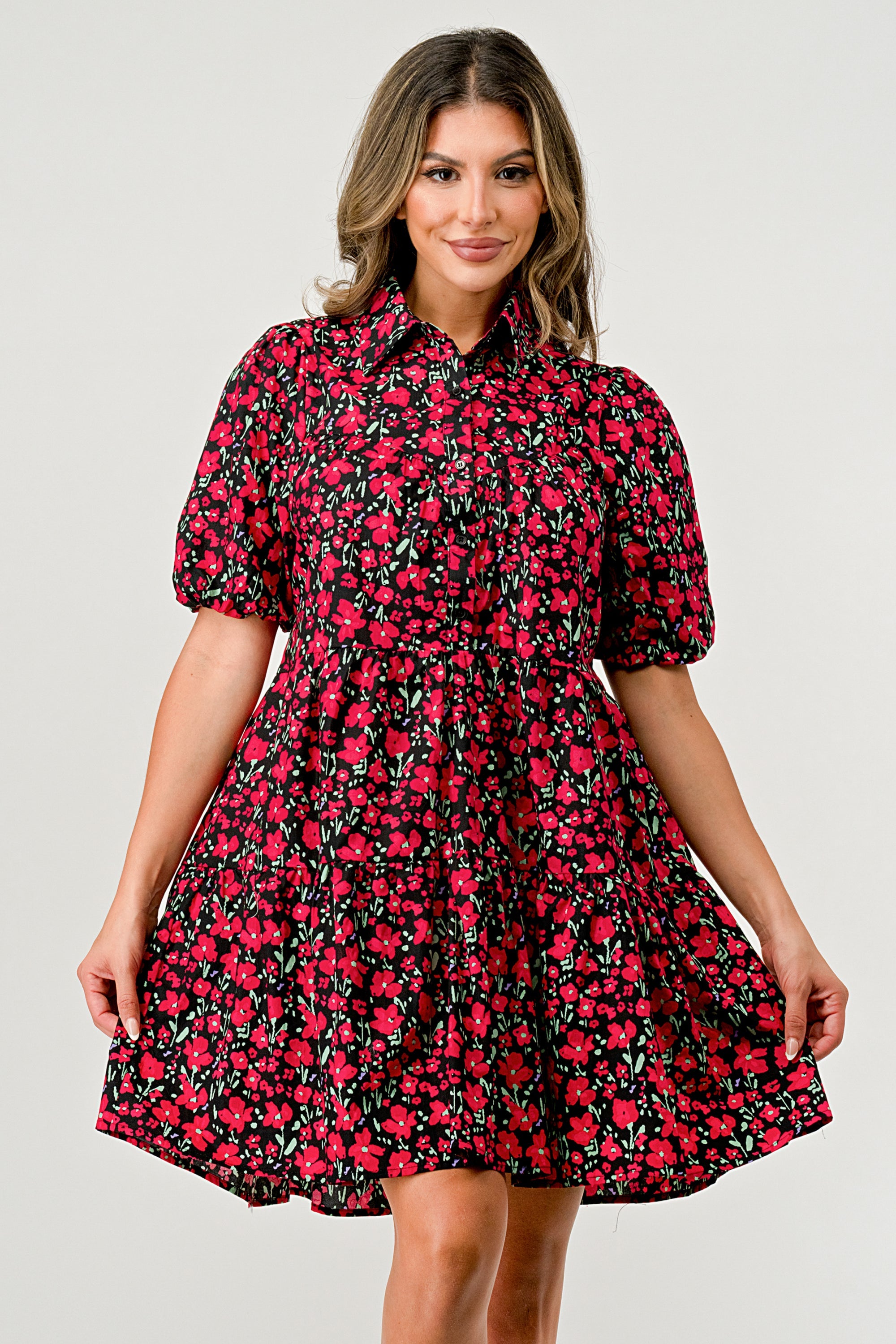 ARROW Floral Print Tiered Dress with Puff Sleeves