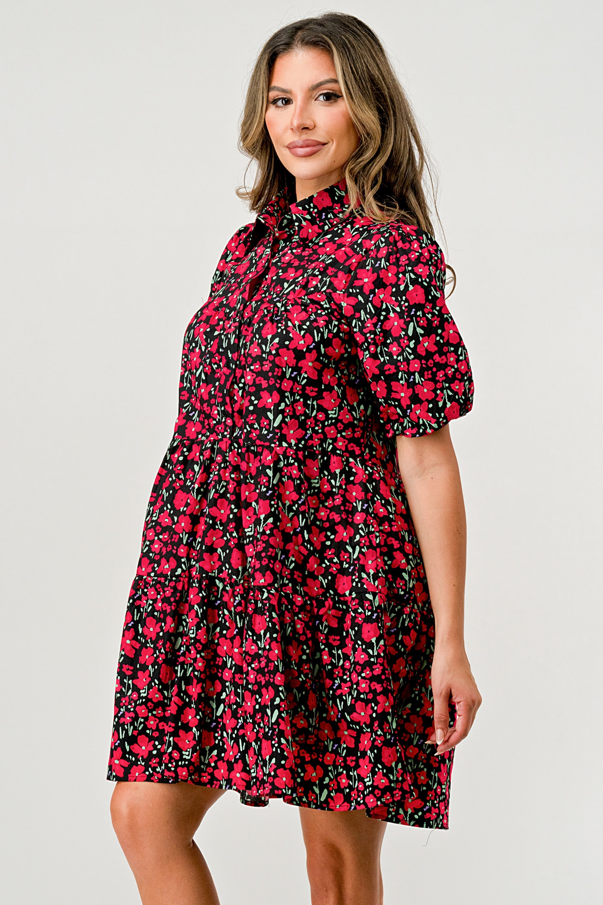 ARROW Floral Print Tiered Dress with Puff Sleeves