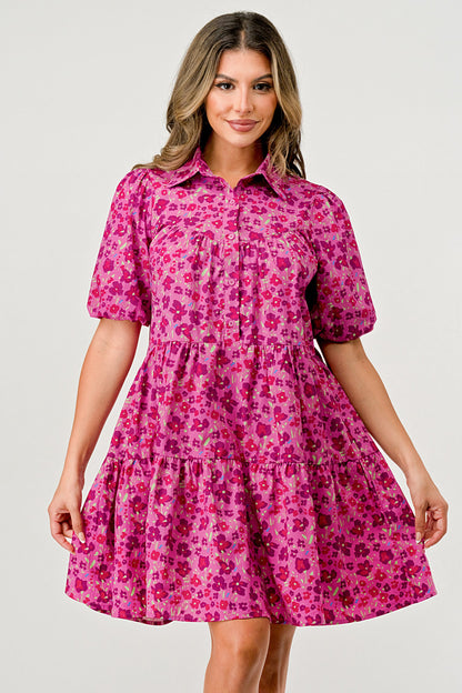 ARROW Floral Print Tiered Dress with Puff Sleeves