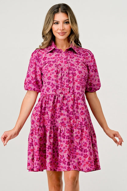 ARROW Floral Print Tiered Dress with Puff Sleeves
