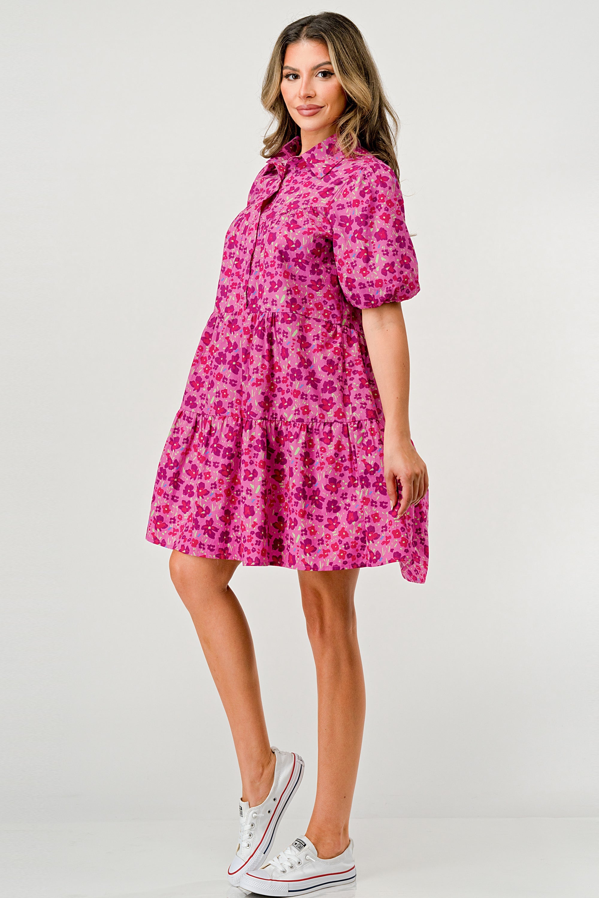 ARROW Floral Print Tiered Dress with Puff Sleeves