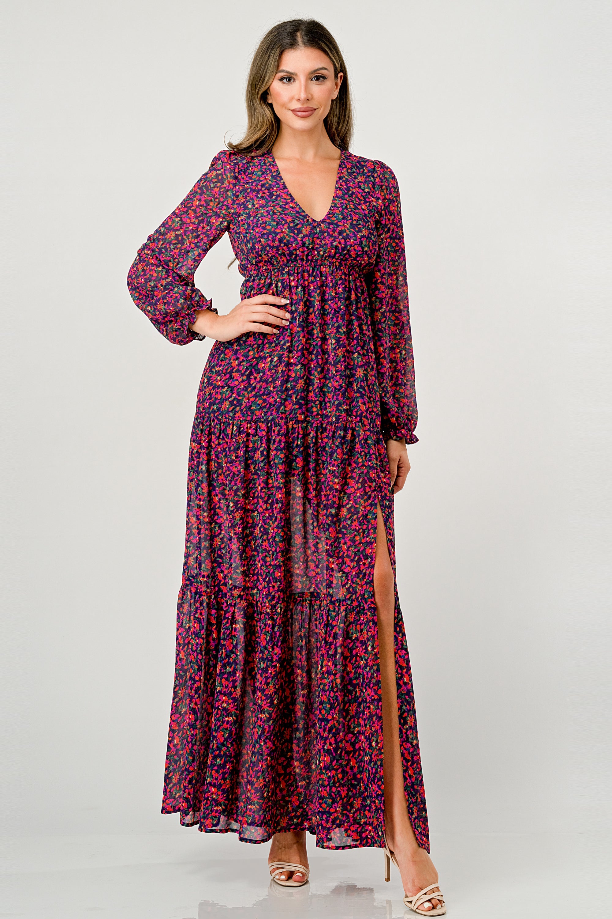 ARROW Tiered Side Slit Floral Maxi Dress