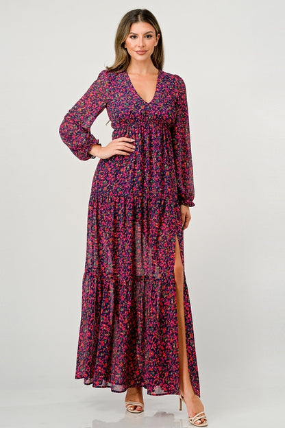 ARROW Tiered Side Slit Floral Maxi Dress