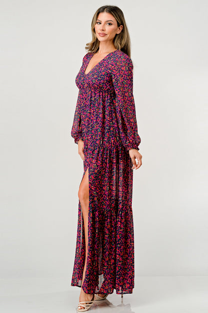ARROW Tiered Side Slit Floral Maxi Dress