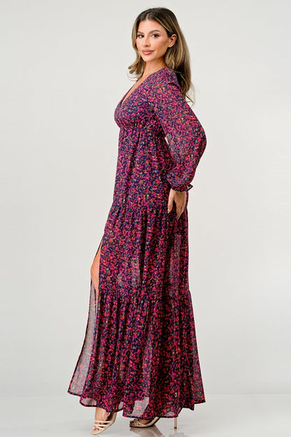 ARROW Tiered Side Slit Floral Maxi Dress