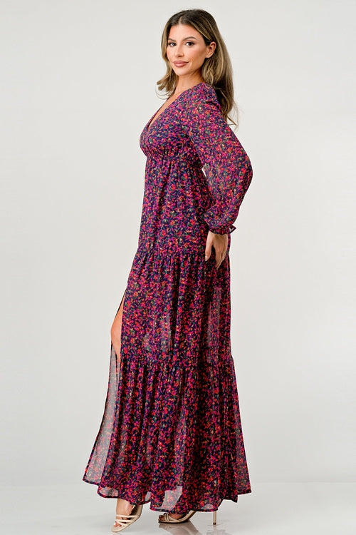 ARROW Tiered Side Slit Floral Maxi Dress