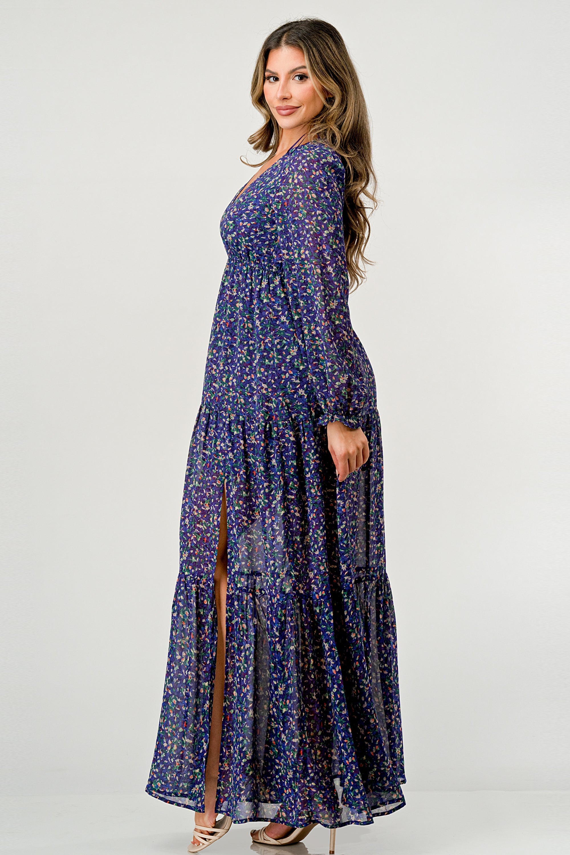 ARROW Tiered Side Slit Floral Maxi Dress