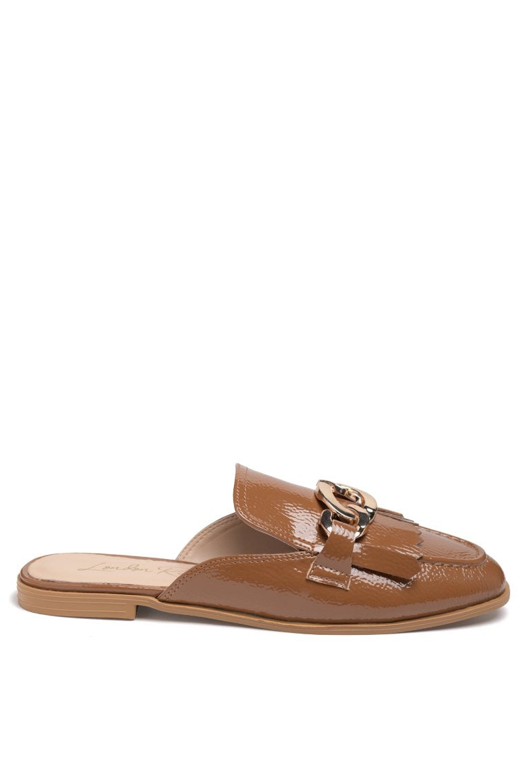 Gladioli Metal Buckled Fringe Detail Mules