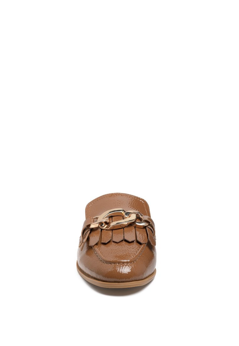 Gladioli Metal Buckled Fringe Detail Mules