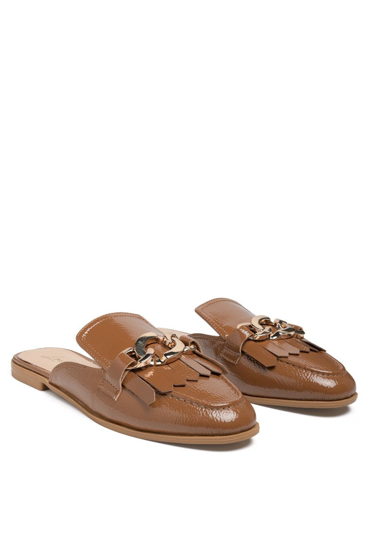 Gladioli Metal Buckled Fringe Detail Mules