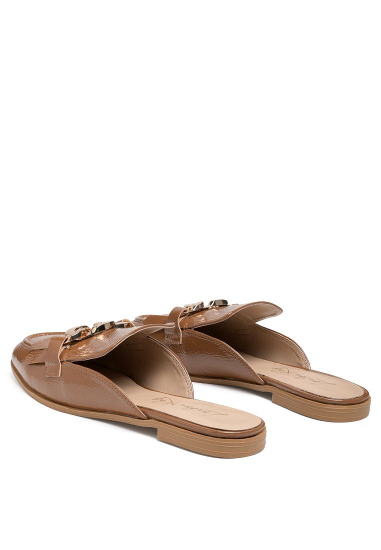 Gladioli Metal Buckled Fringe Detail Mules