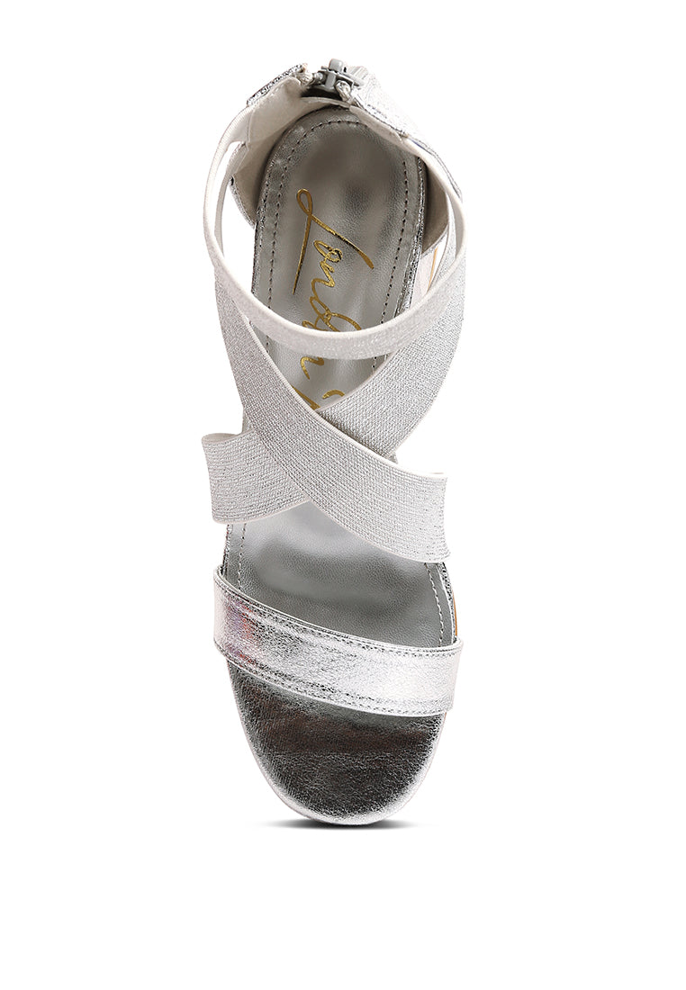 Huskies Metallic Faux Leather Block Heel Sandals