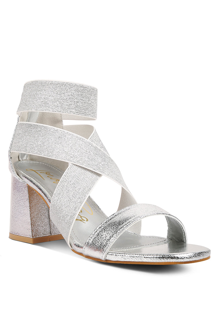 Huskies Metallic Faux Leather Block Heel Sandals