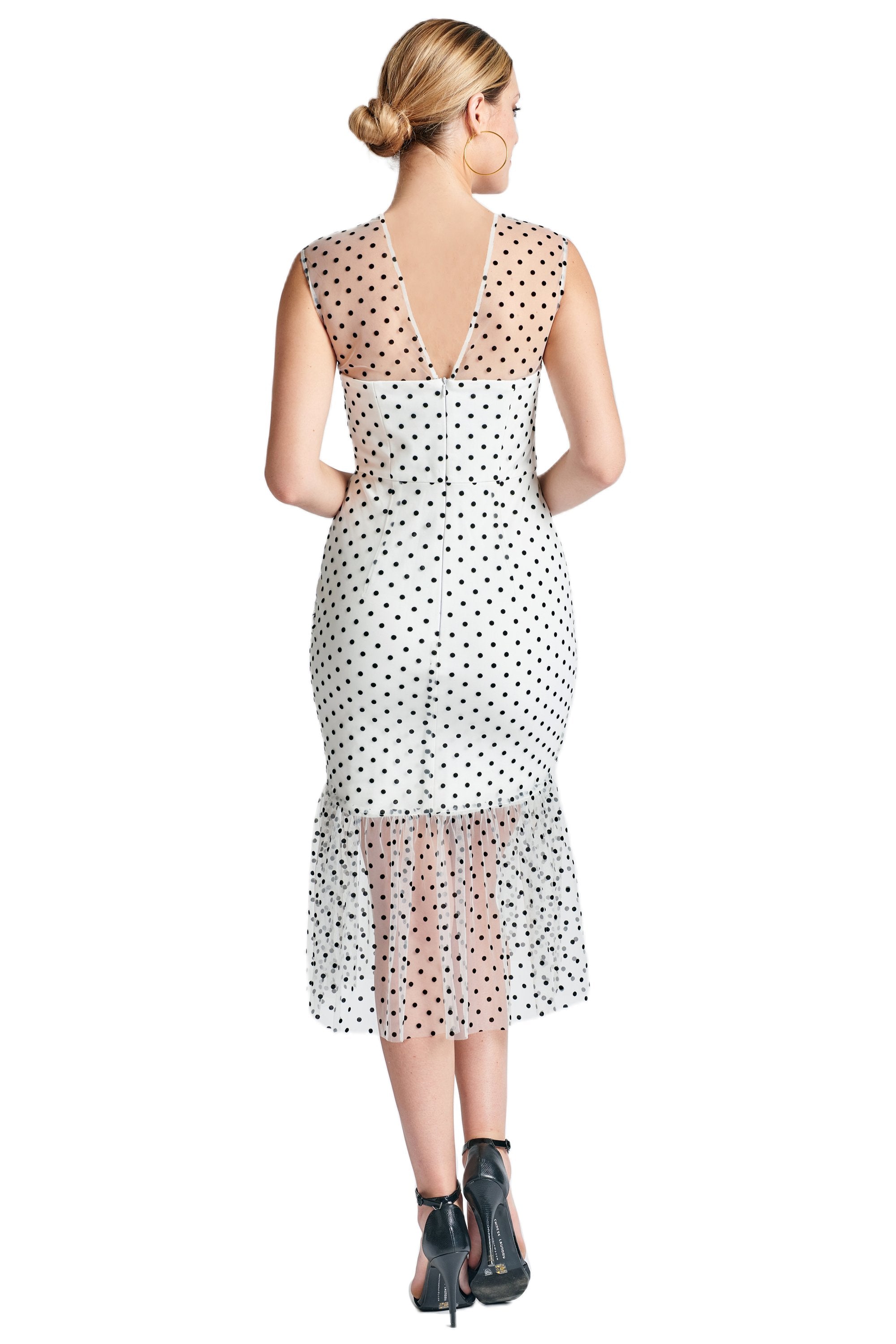 Muse Sleeveless Polka Dot Midi Mesh Dress