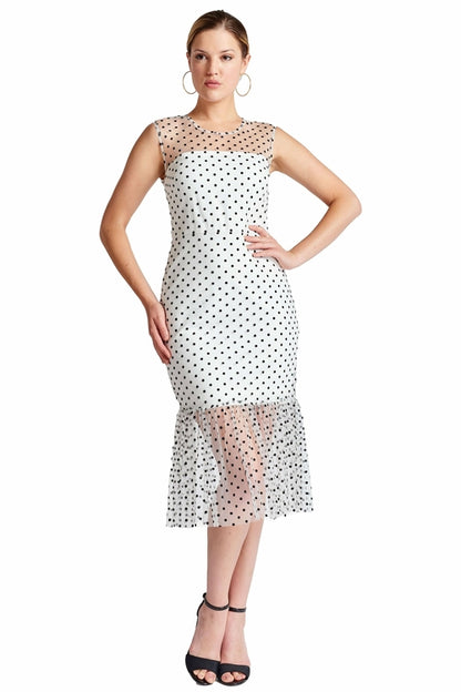 Muse Sleeveless Polka Dot Midi Mesh Dress