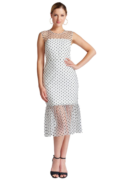 Muse Sleeveless Polka Dot Midi Mesh Dress