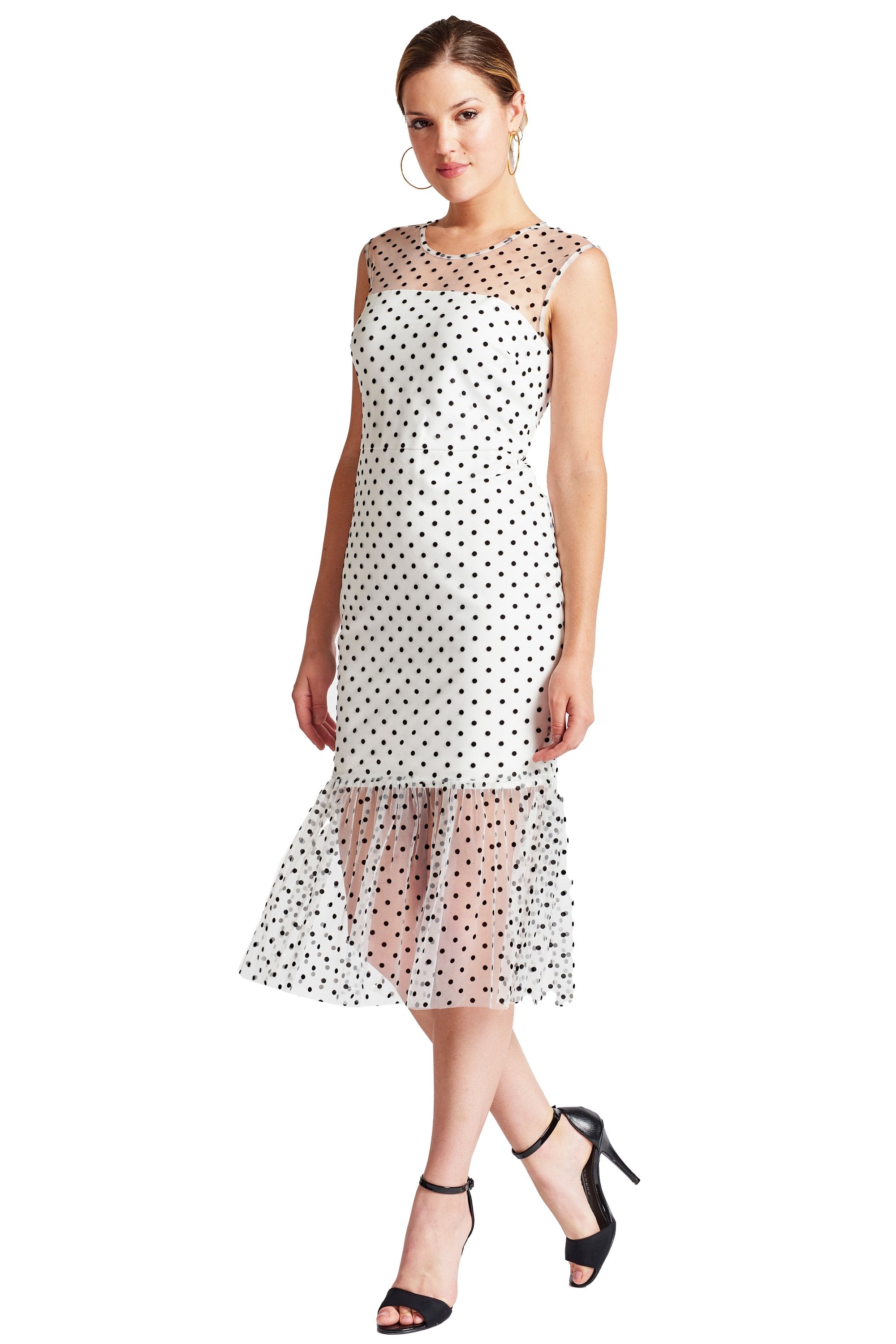 Muse Sleeveless Polka Dot Midi Mesh Dress