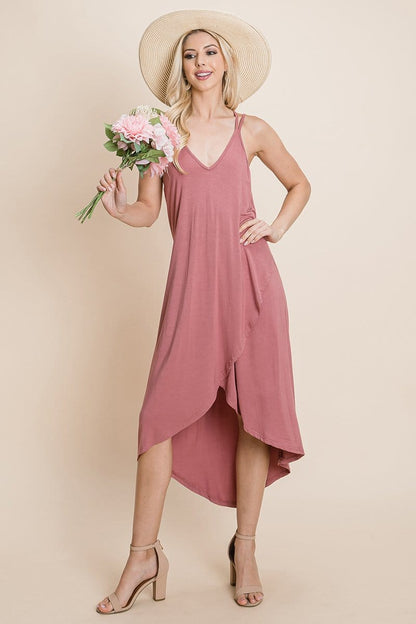 DEEP V Cami High Low Hem Crisscrossing Straps Casual Dress