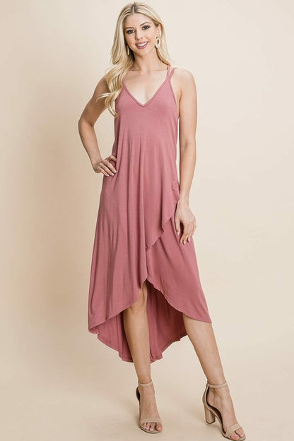 DEEP V Cami High Low Hem Crisscrossing Straps Casual Dress