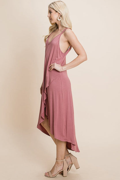 DEEP V Cami High Low Hem Crisscrossing Straps Casual Dress