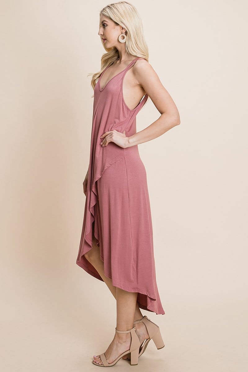 DEEP V Cami High Low Hem Crisscrossing Straps Casual Dress