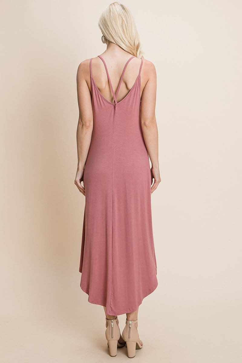 DEEP V Cami High Low Hem Crisscrossing Straps Casual Dress