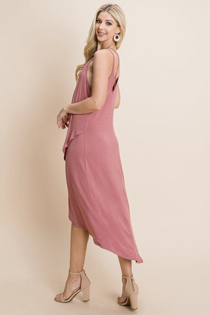 DEEP V Cami High Low Hem Crisscrossing Straps Casual Dress