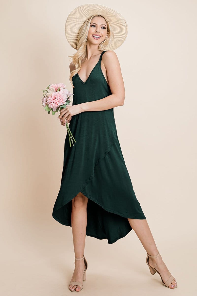 DEEP V Cami High Low Hem Crisscrossing Straps Casual Dress