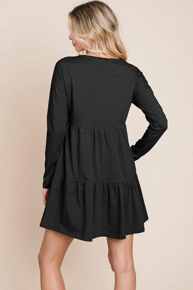 Joia Front Button Long Sleeve Pleated Swing Dress