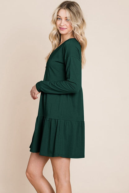 Joia Front Button Long Sleeve Pleated Swing Dress