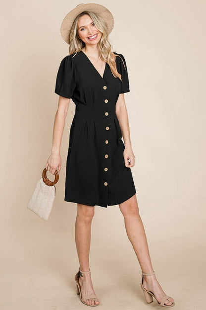 GIA Solid Pleated Button Down Shirt Dress