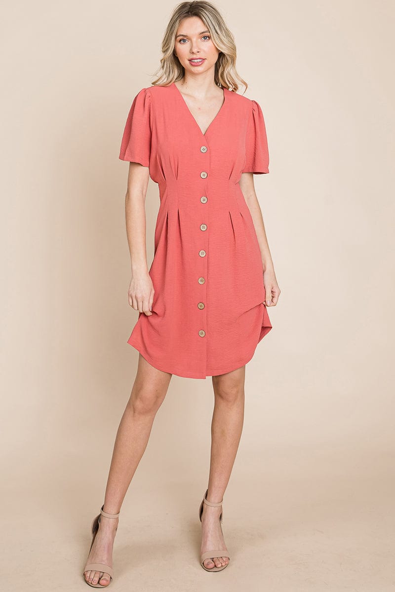 GIA Solid Pleated Button Down Shirt Dress