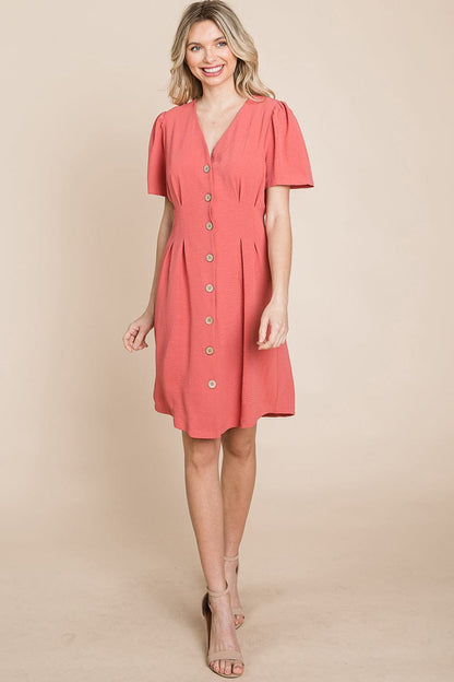 GIA Solid Pleated Button Down Shirt Dress
