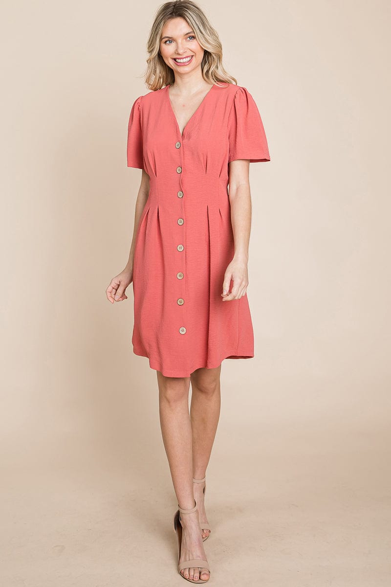 GIA Solid Pleated Button Down Shirt Dress