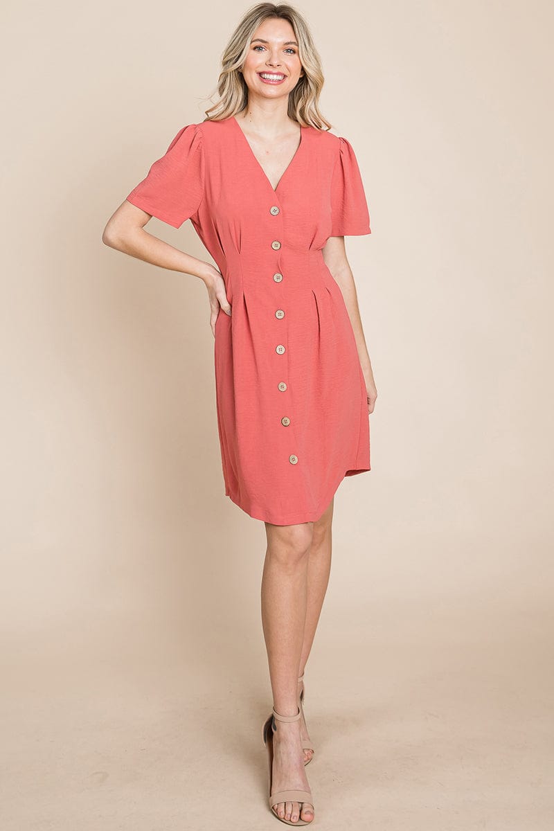 GIA Solid Pleated Button Down Shirt Dress
