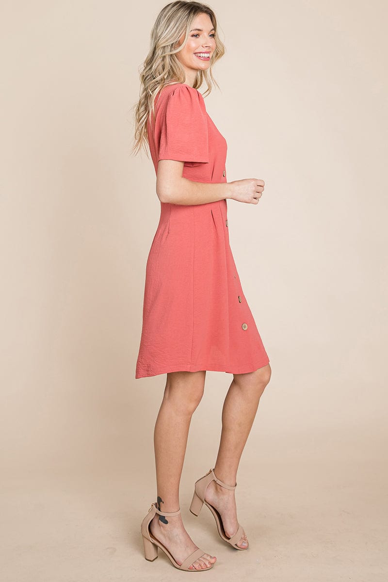 GIA Solid Pleated Button Down Shirt Dress