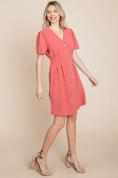 GIA Solid Pleated Button Down Shirt Dress