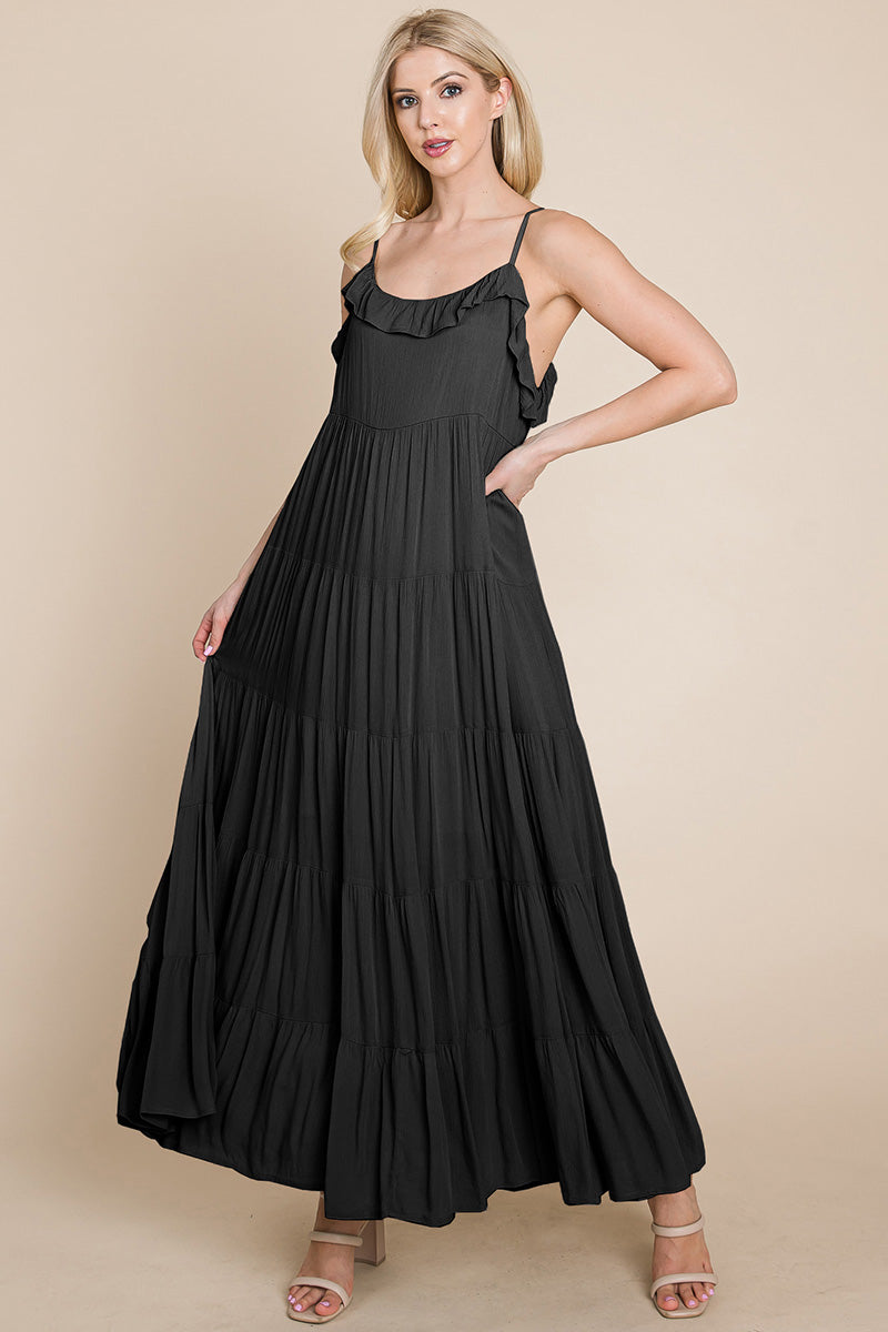 LISA Tiered Tie Strap Cami Maxi Dress