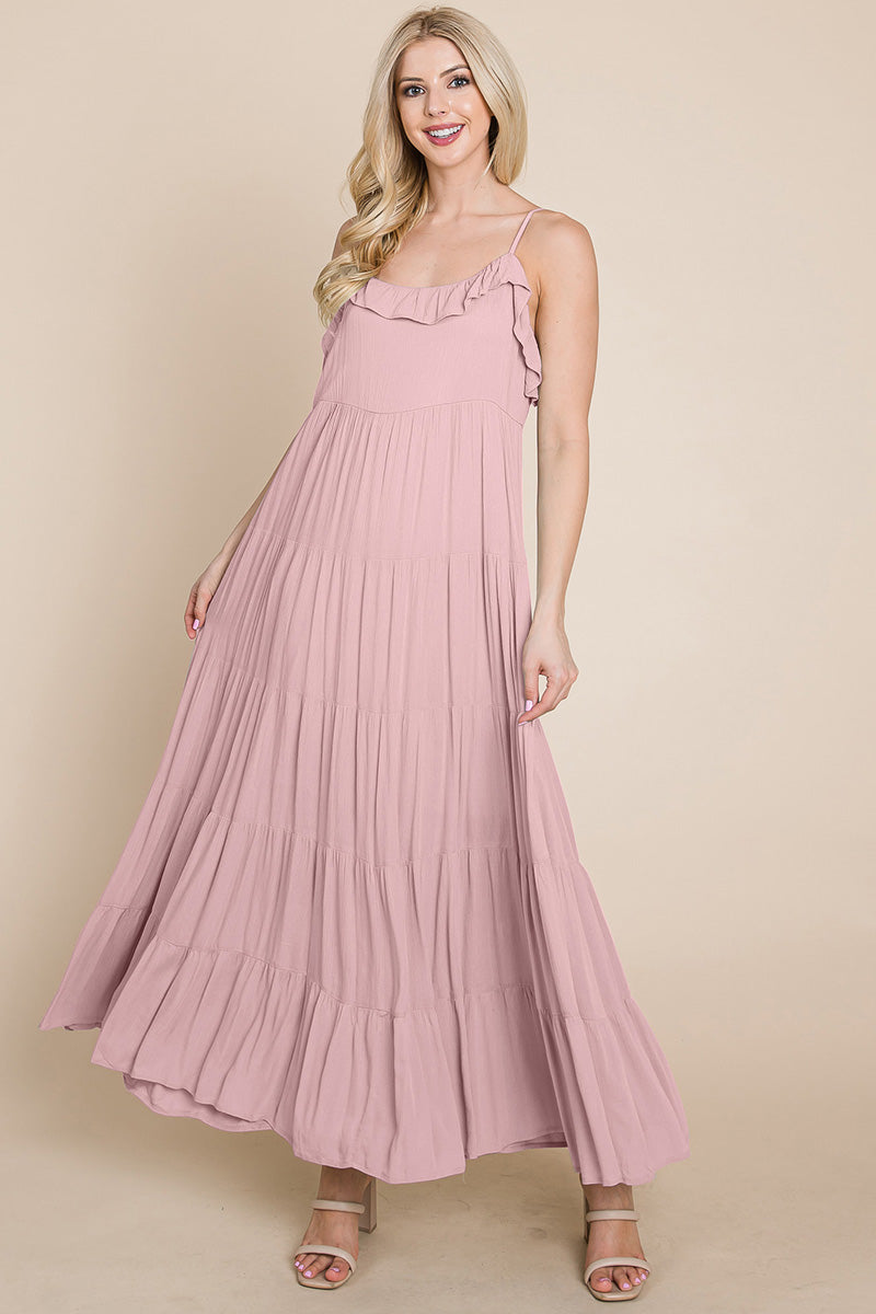 LISA Tiered Tie Strap Cami Maxi Dress